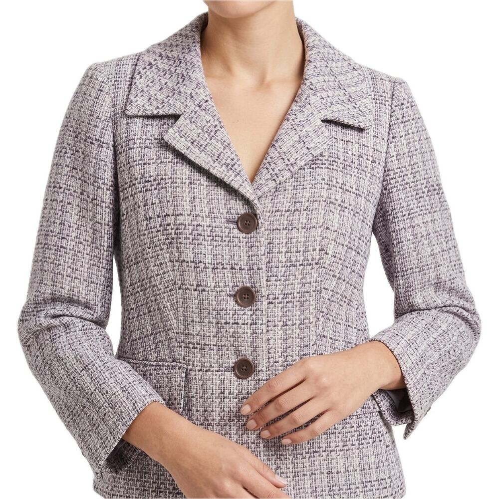 Ann Taylor Purple White Tweed Notch Collar Blazer Linen Blend size 6 NEW Tags